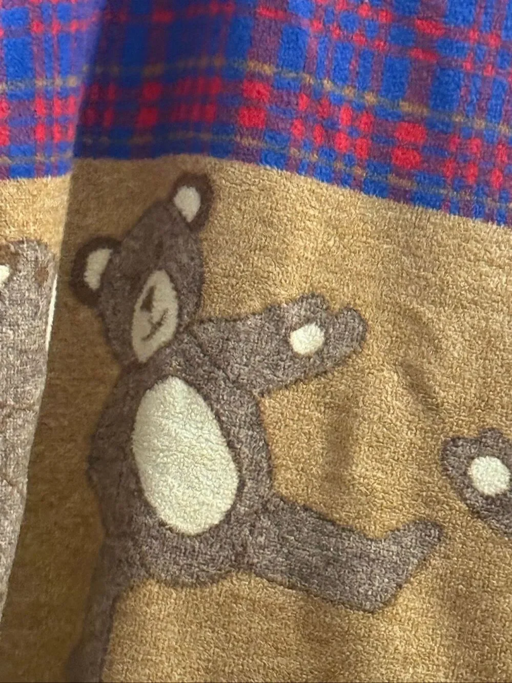 Vintage San Marcos Teddy Bear Plaid Throw Stadium Blanket 55” X 78
